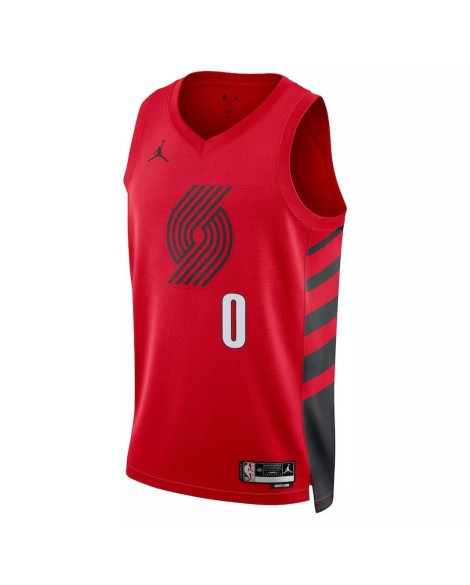 Men's Portland Trail Blazers Damian Lillard #0 Jordan Red 22/23 Swingman Jersey - Statement Edition