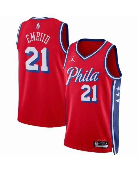 Men's Philadelphia 76ers Joel Embiid Jordan Brand Red 2022/23 Swingman Jersey - Statement Edition