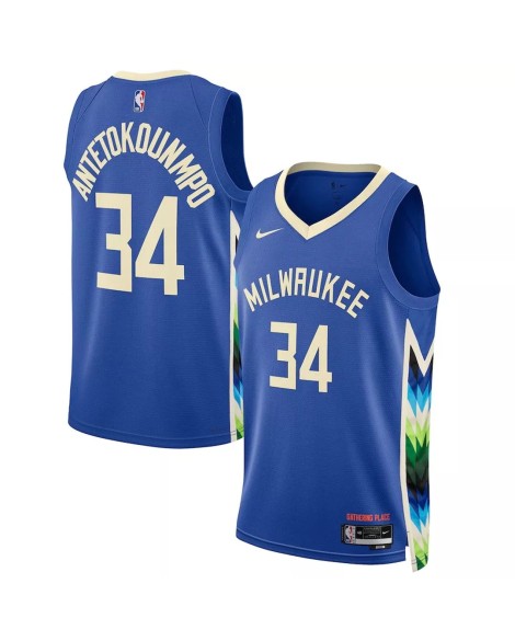Men's Milwaukee Bucks Giannis Antetokounmpo #34 Nike Blue 2022/23 Swingman Jersey - City Edition