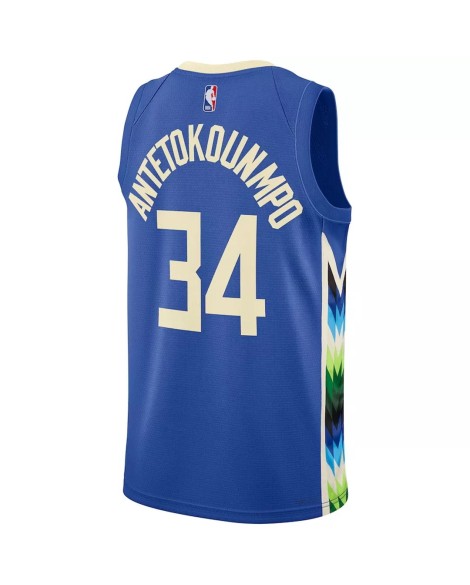 Men's Milwaukee Bucks Giannis Antetokounmpo #34 Nike Blue 2022/23 Swingman Jersey - City Edition